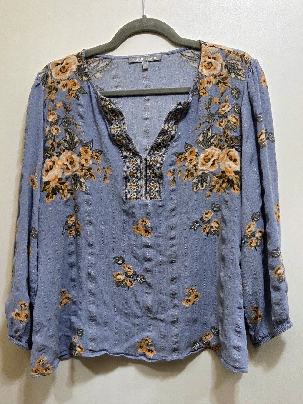 Daniel Rainn Blue Floral Embroidered V-Neck Tunic 1X*